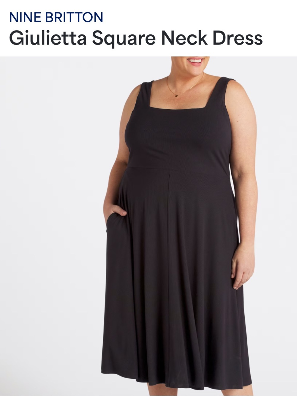 Women’s size 2X nine britton Black Giulietta Square Neck Midi Dress.  Like new.
